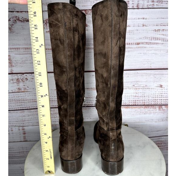 Prada Riding Suede Leather Chocolate Brown Below Knee Length High Boots Size 9 - Picture 10 of 14